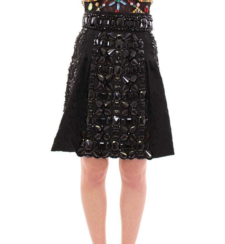 Dolce & Gabbana Black Crystal Handmade Skirt