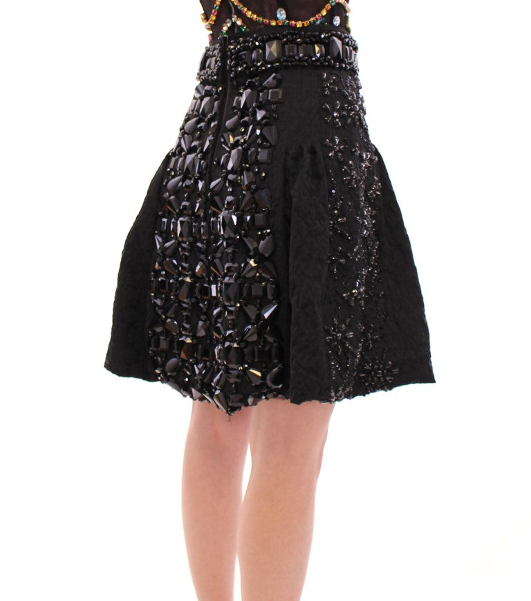 Dolce & Gabbana Black Crystal Handmade Skirt