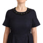 L'Autre Chose Black Embellished Short Sleeves Mini A-line Dress