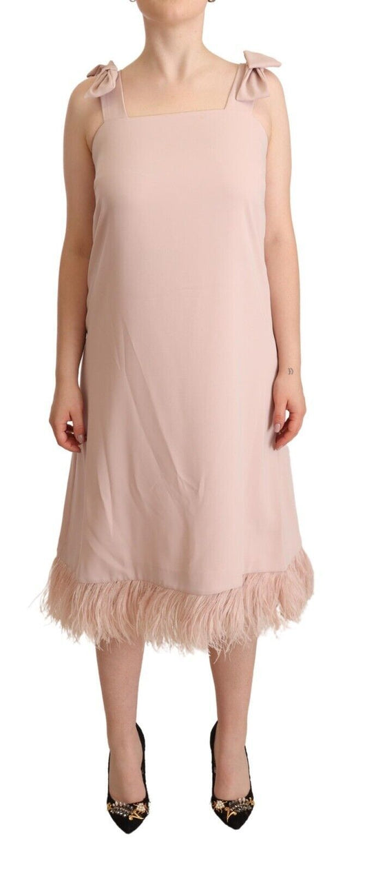 P.A.R.O.S.H. Pink Sleeveless Midi Feather Shift Dress