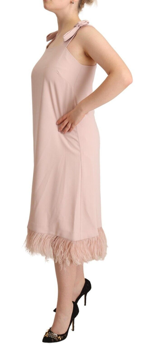 P.A.R.O.S.H. Pink Sleeveless Midi Feather Shift Dress