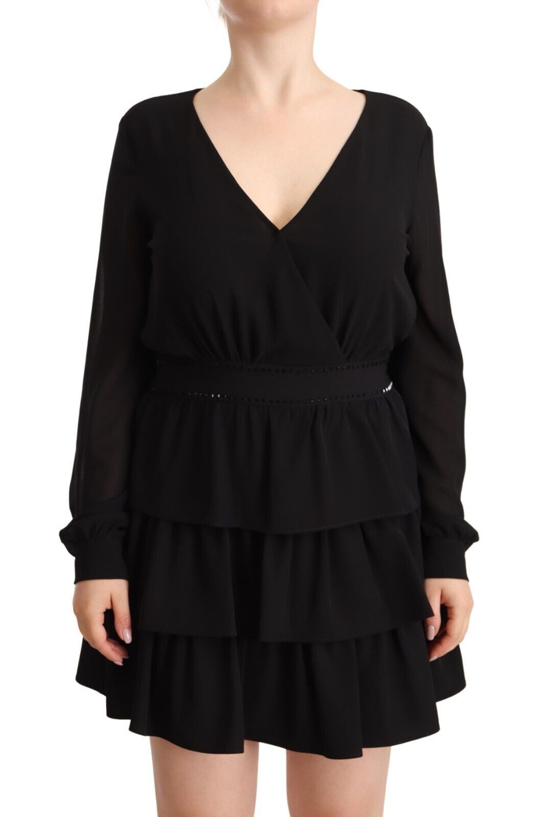 Liu Jo Black Long Sleeves V-neck Mini A-line Dress