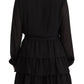 Liu Jo Black Long Sleeves V-neck Mini A-line Dress