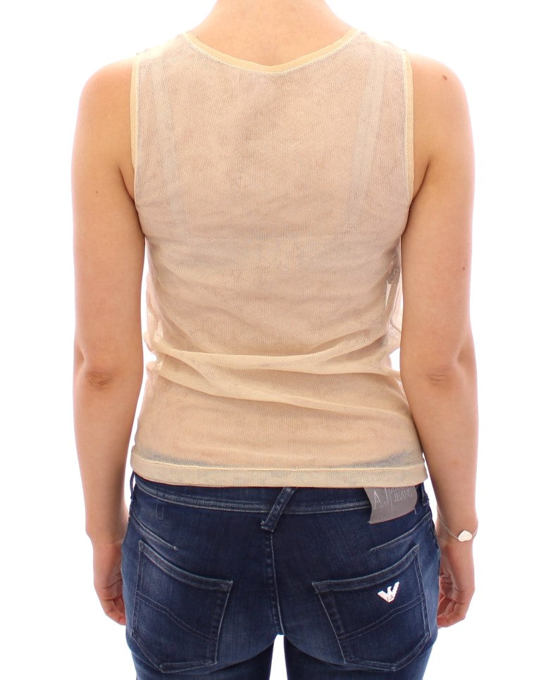 Dolce & Gabbana Beige Sleeveless Cotton Top Tank Blouse