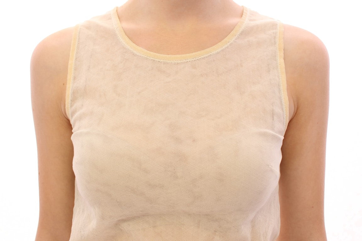 Dolce & Gabbana Beige Sleeveless Cotton Top Tank Blouse