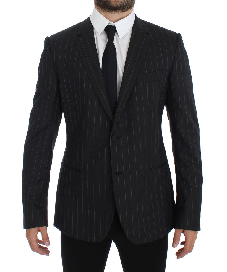 Dolce & Gabbana Gray Striped Slim Fit Wool Blazer