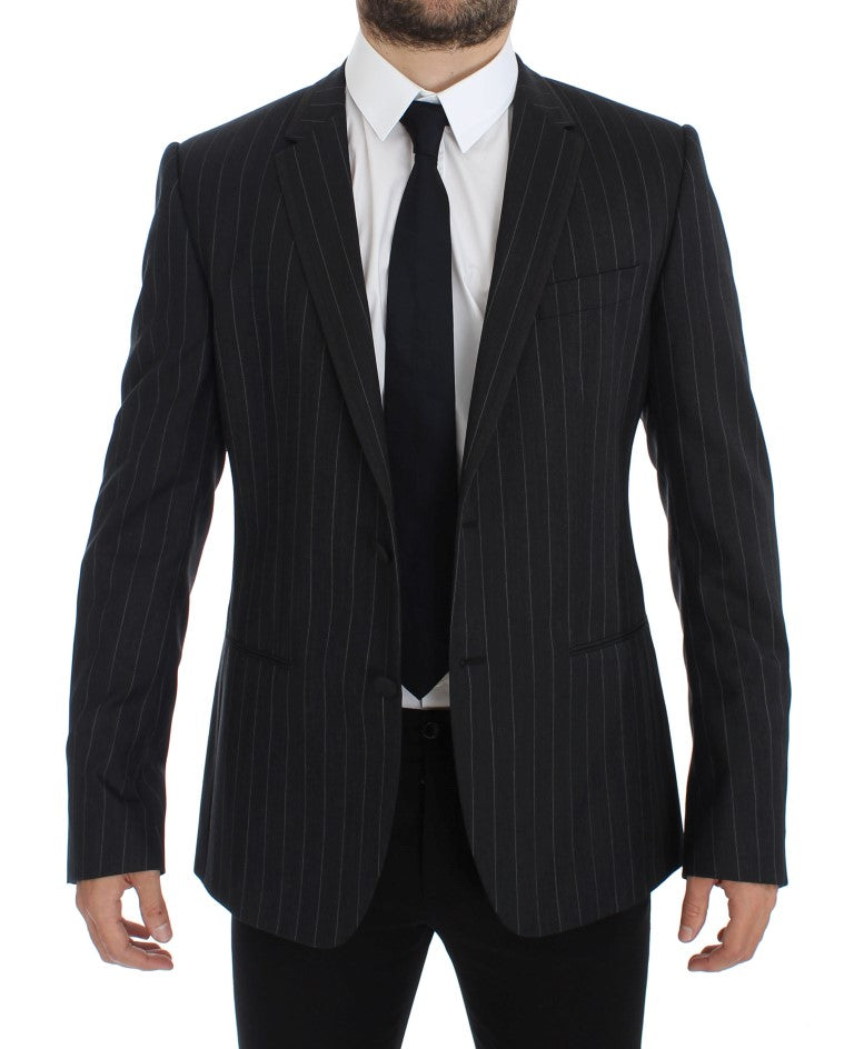 Dolce & Gabbana Gray Striped Slim Fit Wool Blazer