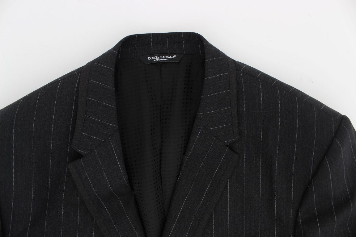 Dolce & Gabbana Gray Striped Slim Fit Wool Blazer