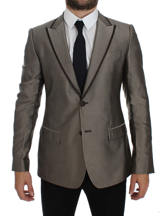 Dolce & Gabbana Brown Slim Fit Silk Two Button Blazer