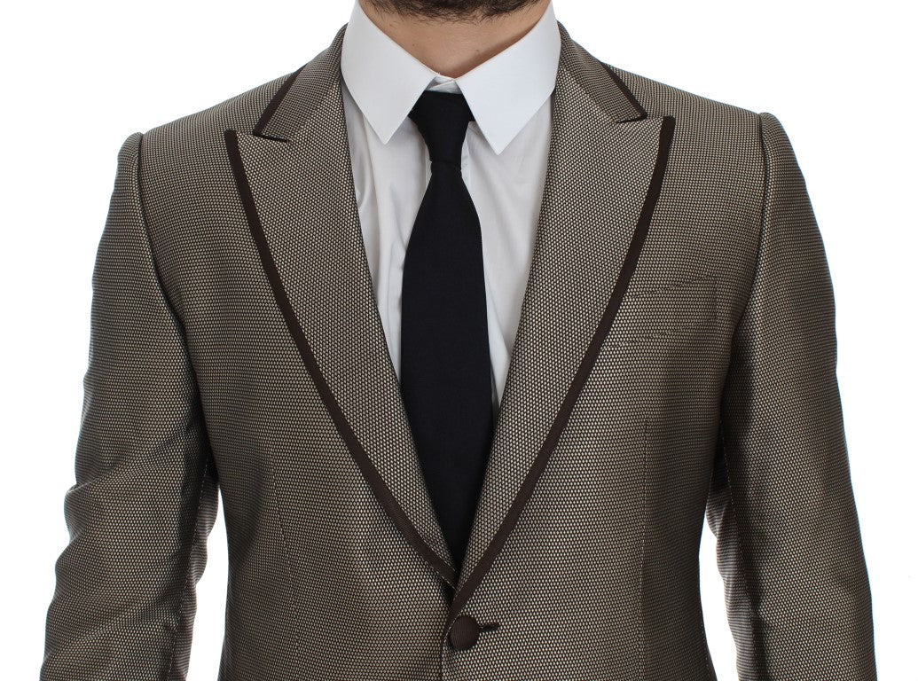 Dolce & Gabbana Brown Slim Fit Silk Two Button Blazer