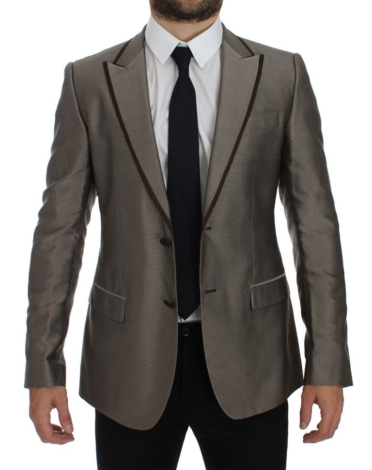 Dolce & Gabbana Brown Slim Fit Silk Two Button Blazer