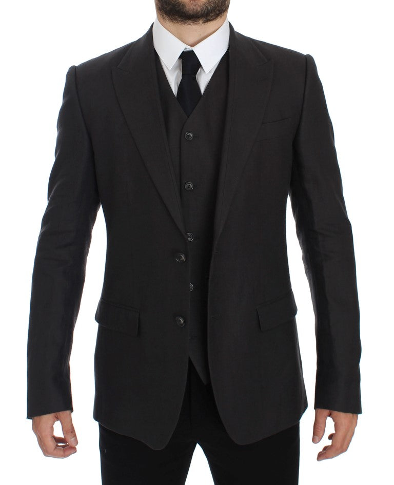 Dolce & Gabbana Gray Slim Fit Linen Blazer Jacket