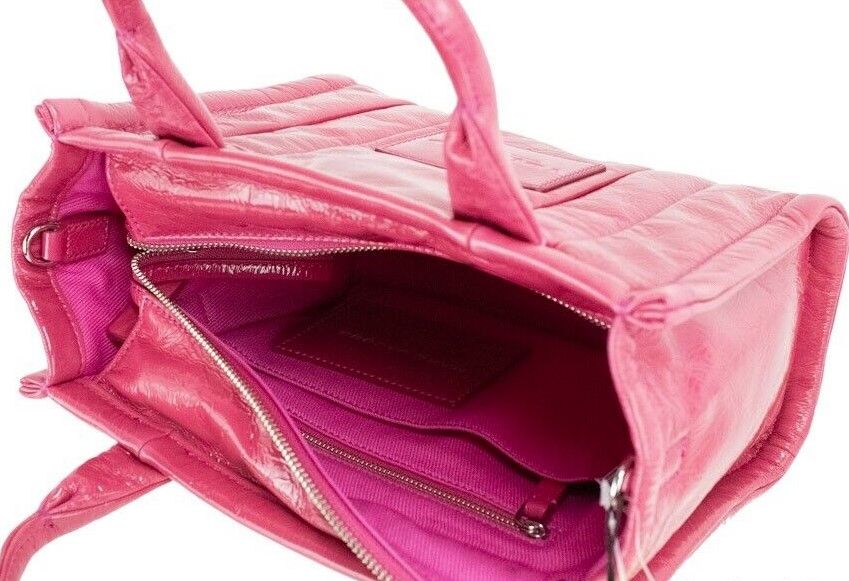 Marc Jacobs The Shiny Crinkle Mini Tote Magenta Pink Leather Crossbody Handbag