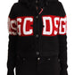 GCDS Black Cashmere Hooded Button Down Logo Cardigan Jacket