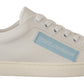 Dolce & Gabbana White Blue Leather Low Top Sneakers Shoes