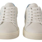 Dolce & Gabbana White Blue Leather Low Top Sneakers Shoes