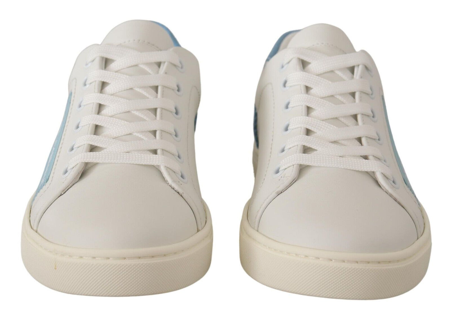 Dolce & Gabbana White Blue Leather Low Top Sneakers Shoes