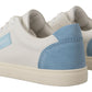 Dolce & Gabbana White Blue Leather Low Top Sneakers Shoes