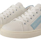 Dolce & Gabbana White Blue Leather Low Top Sneakers Shoes