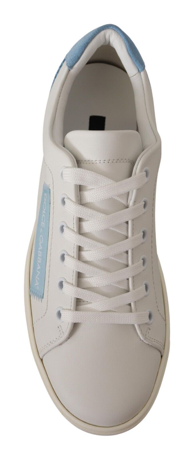 Dolce & Gabbana White Blue Leather Low Top Sneakers Shoes