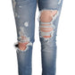 Dolce & Gabbana Blue Distressed Cotton Denim Skinny Jeans