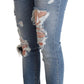 Dolce & Gabbana Blue Distressed Cotton Denim Skinny Jeans