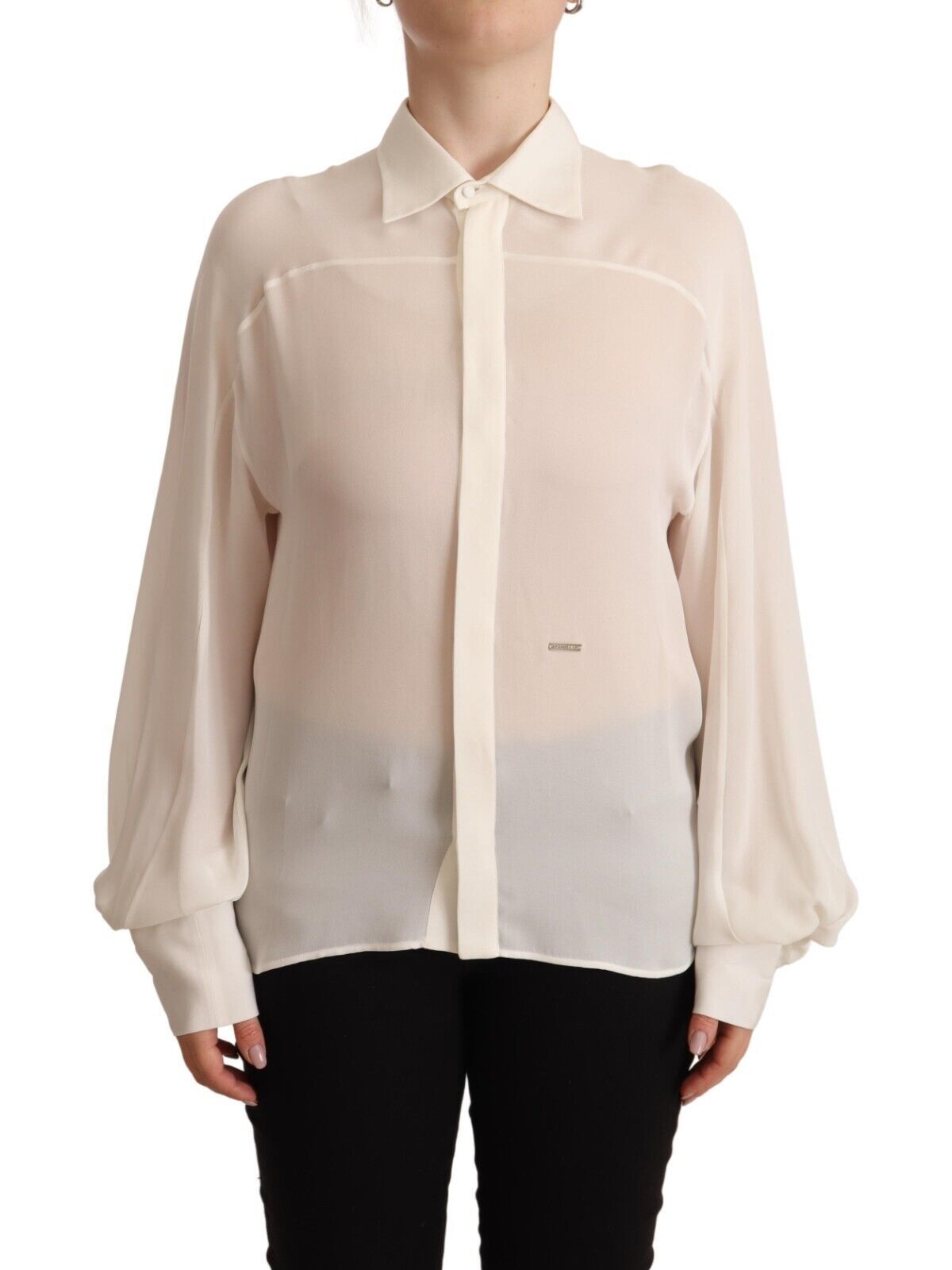 Dsquared² Off White Silk Long Sleeves Collared Blouse