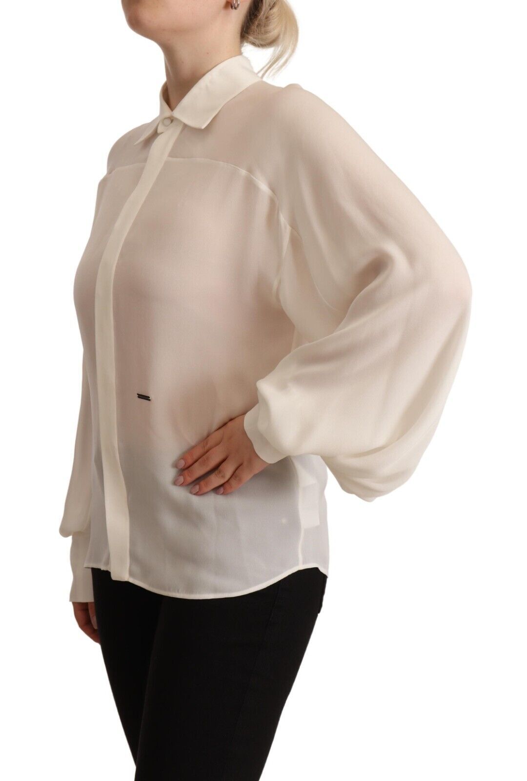 Dsquared² Off White Silk Long Sleeves Collared Blouse