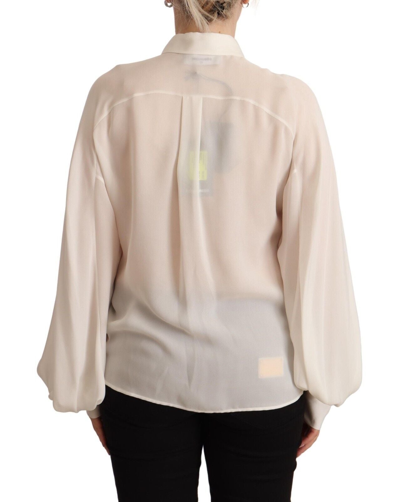 Dsquared² Off White Silk Long Sleeves Collared Blouse