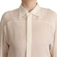 Dsquared² Off White Silk Long Sleeves Collared Blouse