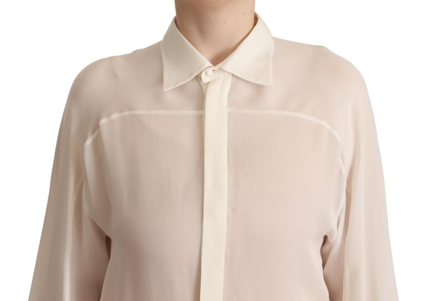 Dsquared² Off White Silk Long Sleeves Collared Blouse