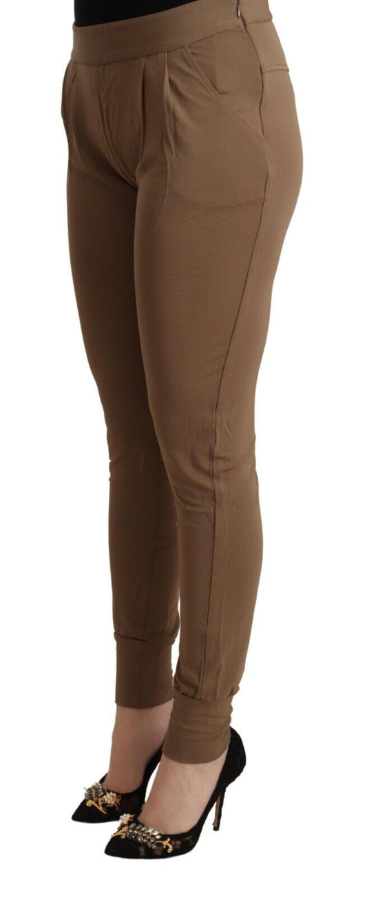 Scervino Street Brown Viscose Mid Waist Slim Tapered Pants