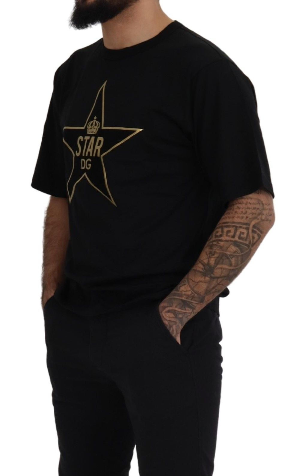 Dolce & Gabbana Black Gold STAR Crown DG Cotton Crewneck T-shirt