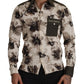 Dolce & Gabbana Green Beige Floral Cotton Stretch Exclusive Shirt