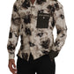 Dolce & Gabbana Green Beige Floral Cotton Stretch Exclusive Shirt