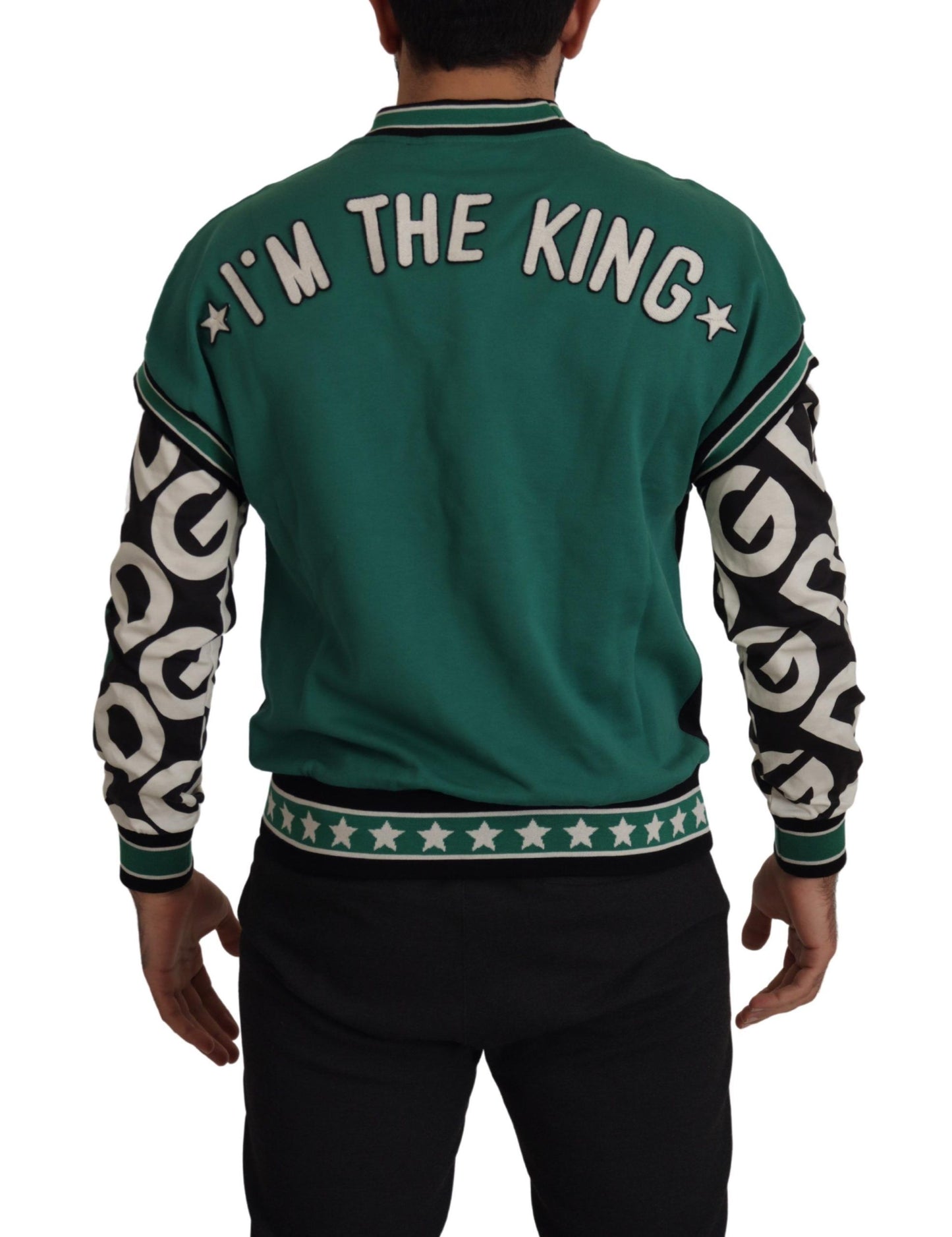 Dolce & Gabbana Black Green Cotton KING Star Crewneck Pullover Sweater