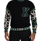 Dolce & Gabbana Black Green Cotton KING Star Crewneck Pullover Sweater