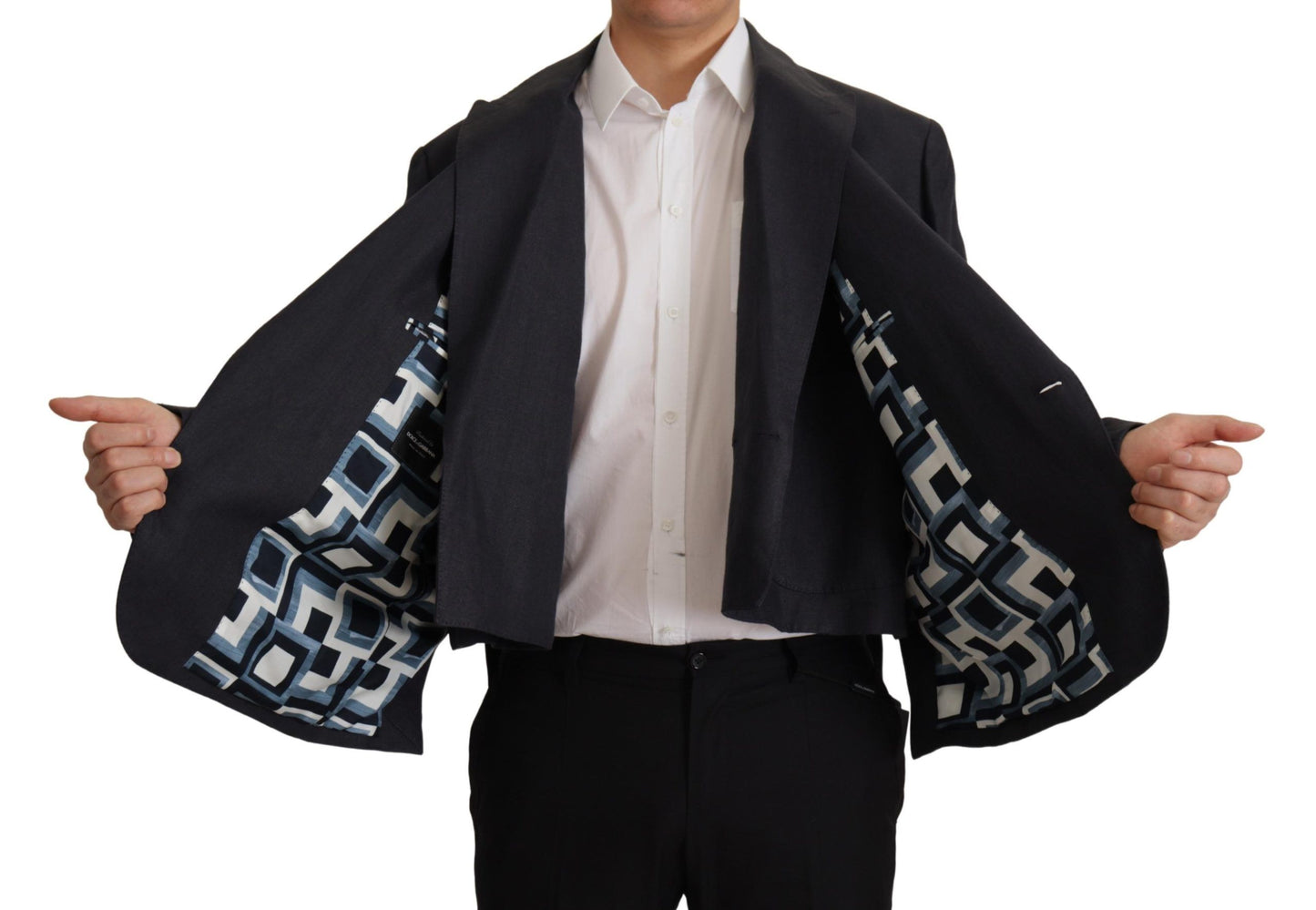 Dolce & Gabbana Blue Linen Formal Mens Blazer Jacket