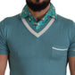 Dolce & Gabbana Blue Silk V-neck Nautical Print Collar Polo Shirt