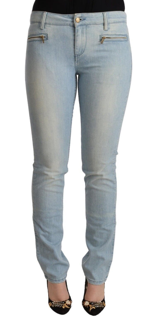 MILA SCHÖN Light Blue Cotton Mid Waist Slim Fit Denim Jeans