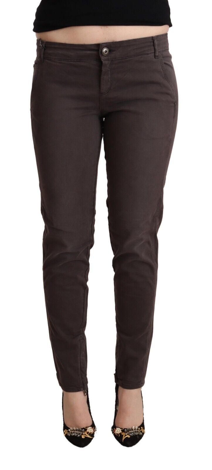 Ermanno Scervino Brown Cotton Low Waist Slim Fit Pants