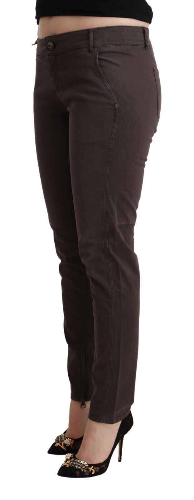 Ermanno Scervino Brown Cotton Low Waist Slim Fit Pants