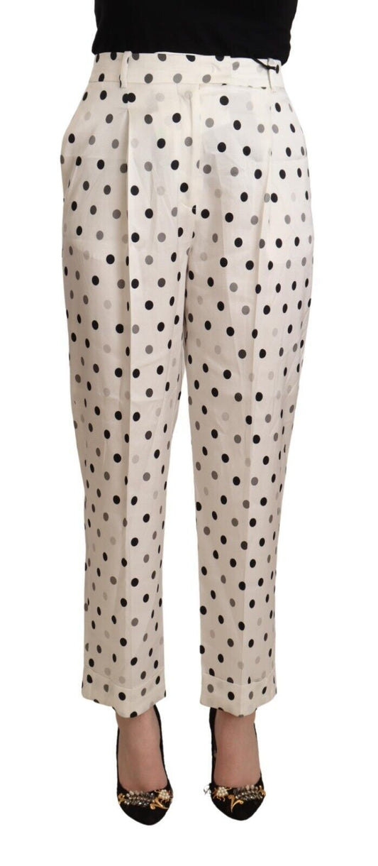 Ermanno Scervino White Polka Dotted High Waist Tapered Pants