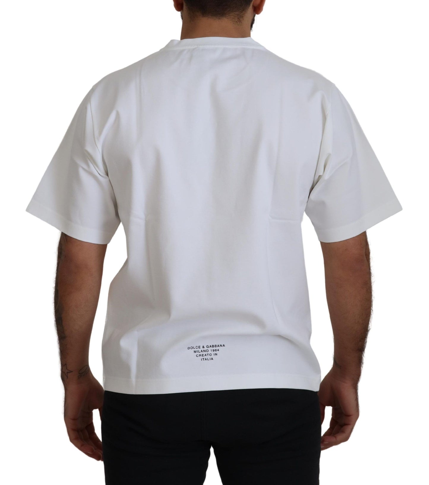 Dolce & Gabbana White Logo Print Cotton Crewneck T-shirt