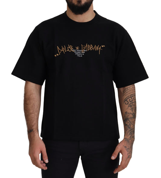 Dolce & Gabbana Black Logo Cotton Crewneck T-shirt