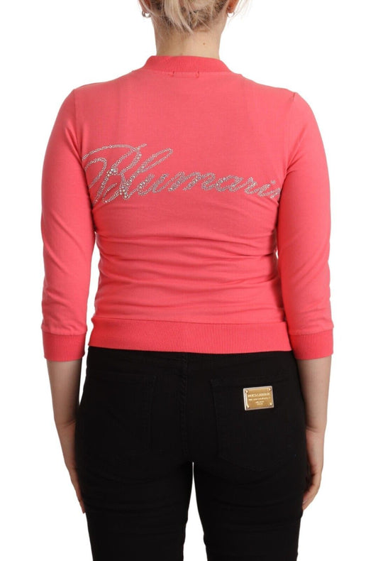 Blumarine Pink 3/4 Sleeve Zip Embellished Sweater