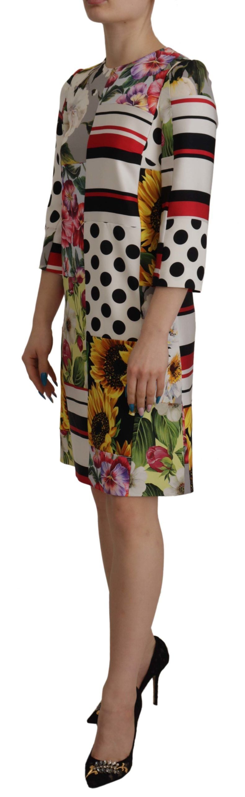 Dolce & Gabbana Multicolor Charmeuse Floral Sheath Jaquard Pachwork Dress