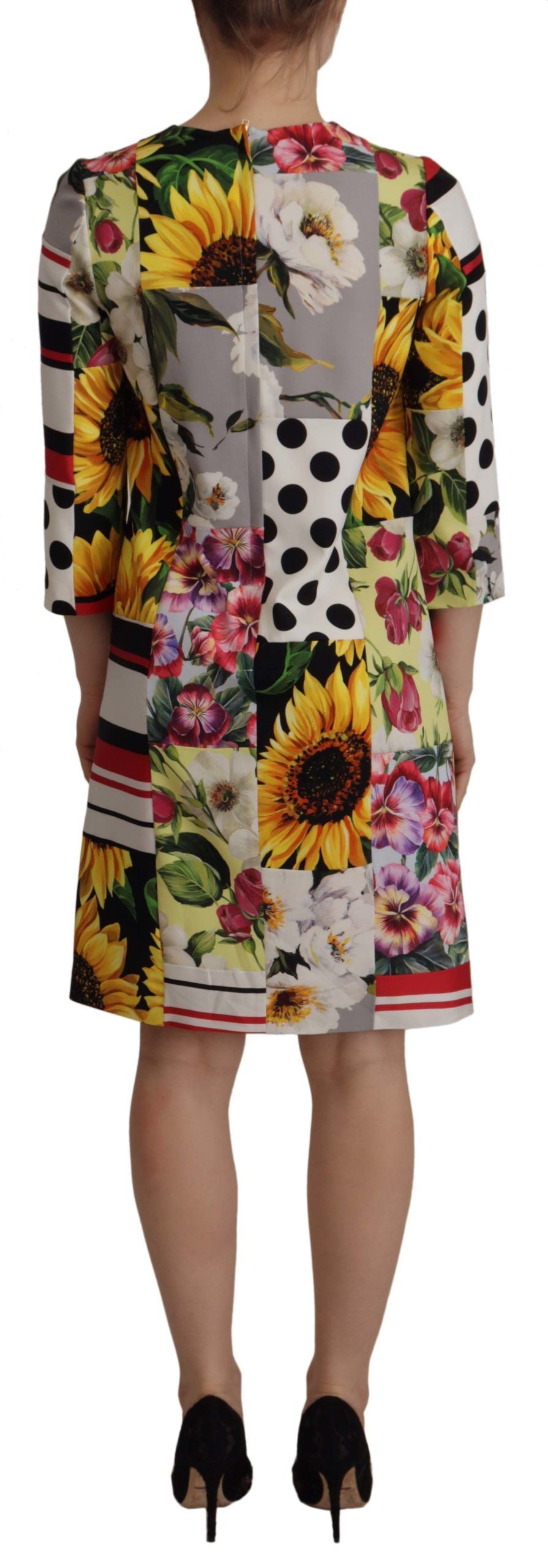 Dolce & Gabbana Multicolor Charmeuse Floral Sheath Jaquard Pachwork Dress