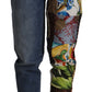 Dolce & Gabbana Blue Jeans Jacquard Majolica High Waist Pants