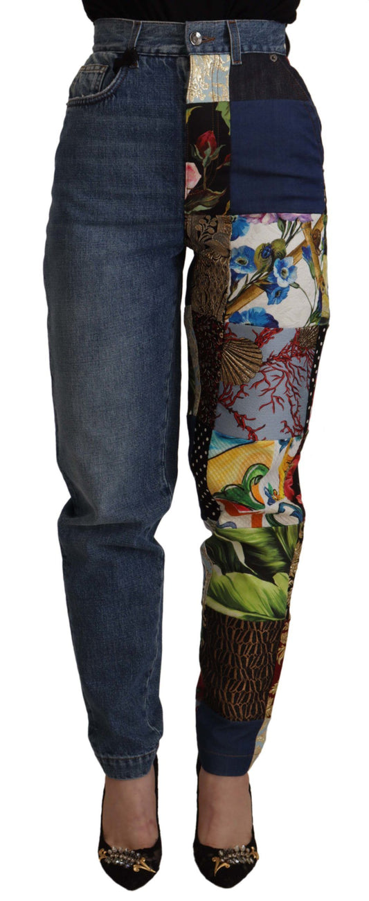 Dolce & Gabbana Blue Jeans Jacquard Majolica High Waist Pants